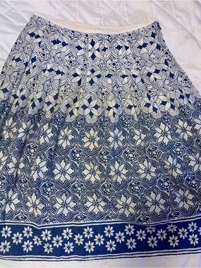 New York & Company Blue and White Floral A-Line Skirt